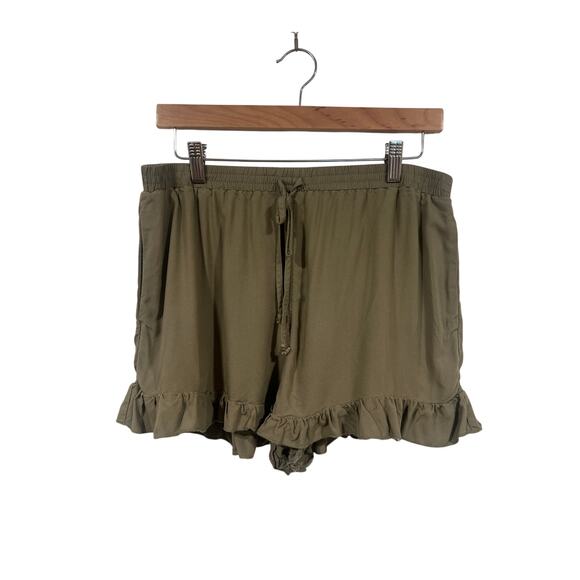 American Eagle Outfitters Women’s Viscose Drawstring Ruffled Shorts Green M - Picture 2 of 6